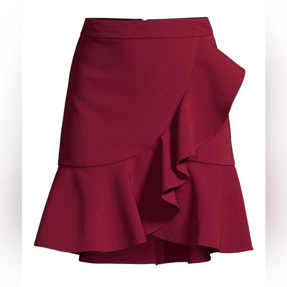 Alice + Olivia Juno Ruffle Front Mini Skirt in Bordeaux - Picture 3 of 6